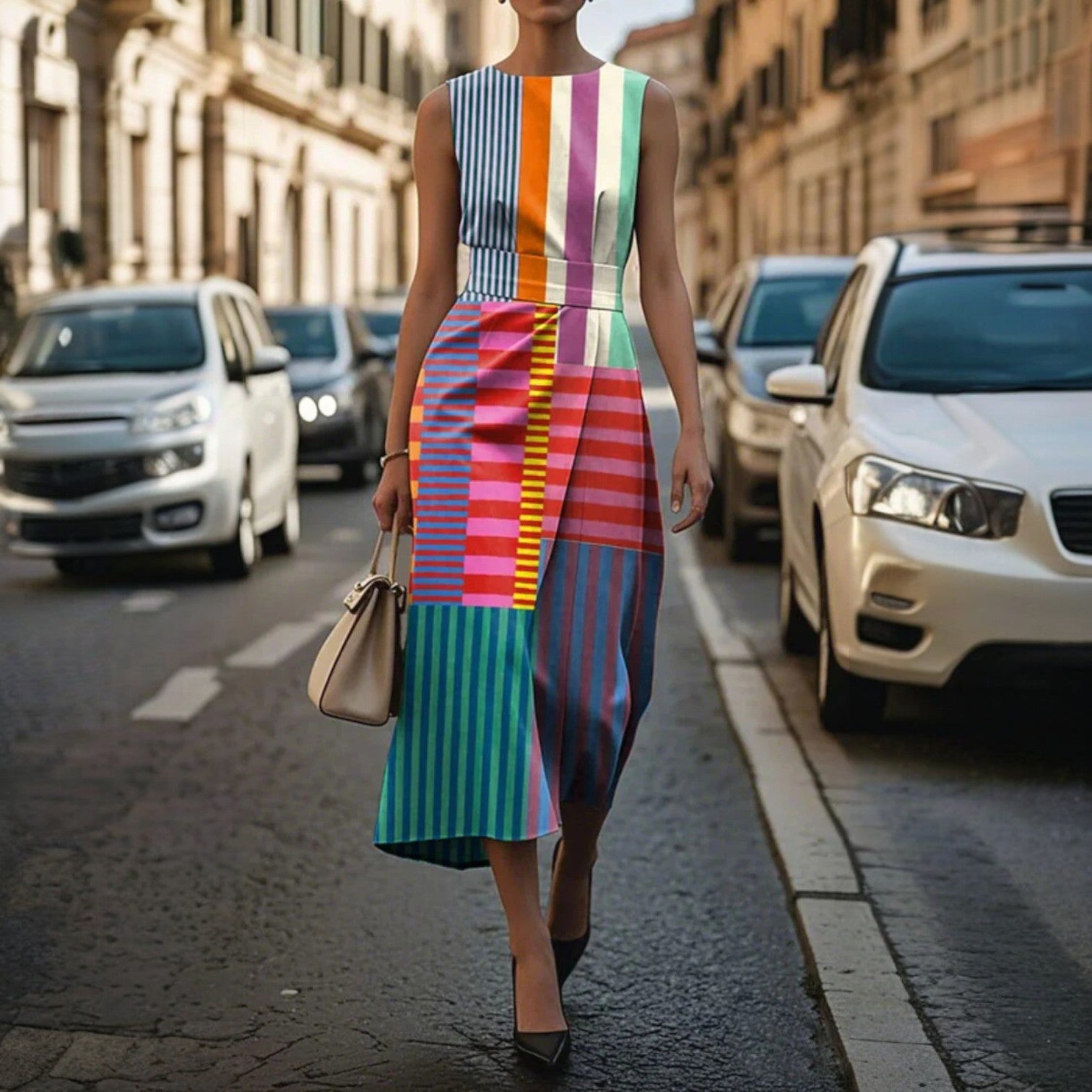 Tania | Vestido Sin Mangas con Estampado Geométrico Elegante