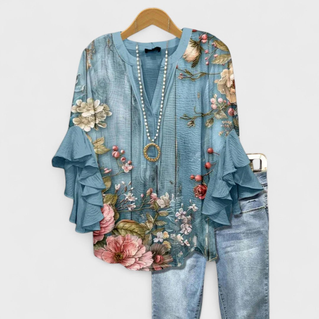 Lina | Blusa Ligera con Estampado Floral y Mangas Volantes