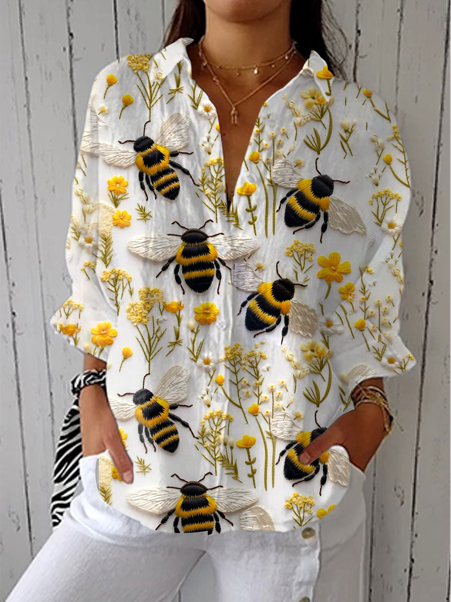 Olivia | Blusa Blanca con Abejas y Flores