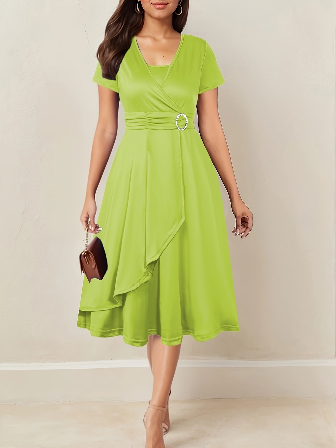 Elena | Vestido Midi Cruzado con Cinturón Elegante