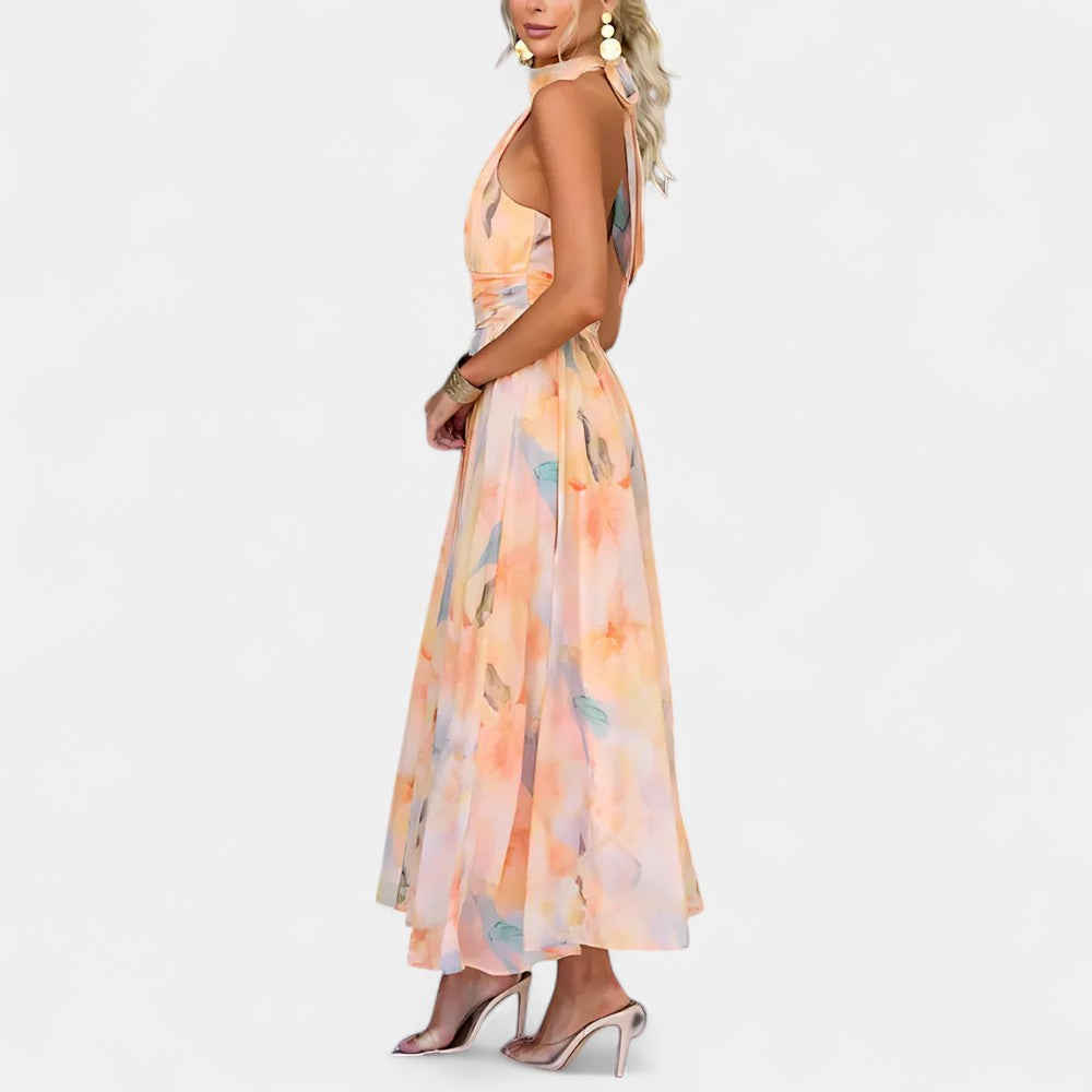 Naomi | Vestido Maxi en Impresión Acuarela Elegante