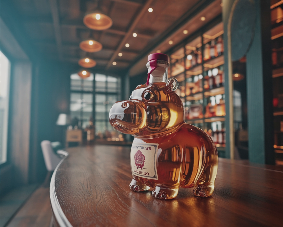Perla | Botella de whisky diseño hipopótamo