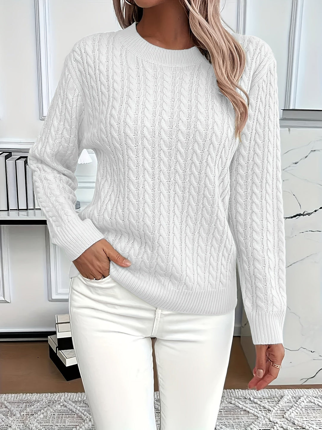 Saskia | Sweater de punto trenzado cuello redondo