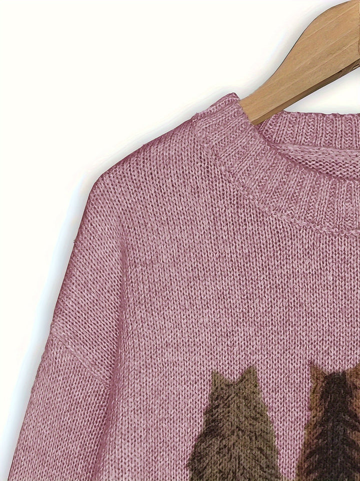 Maura | Sweater tejido con estampado de gatos