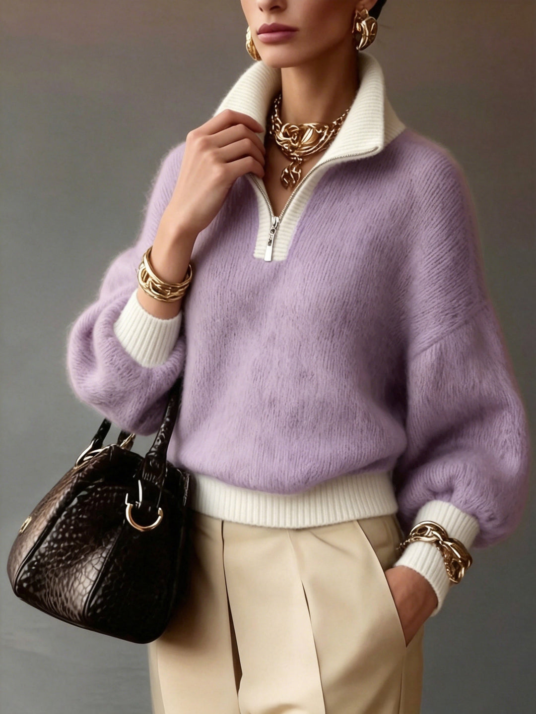 Ana | Sweater holgado con medio cierre