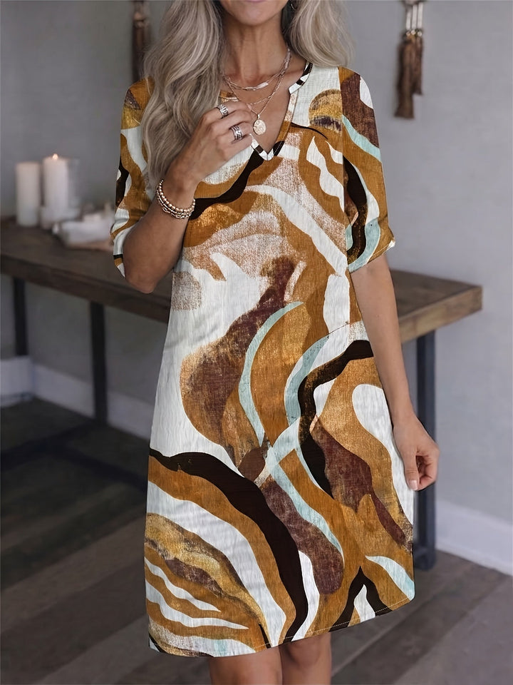 Delia | Vestido recto con estampado artístico