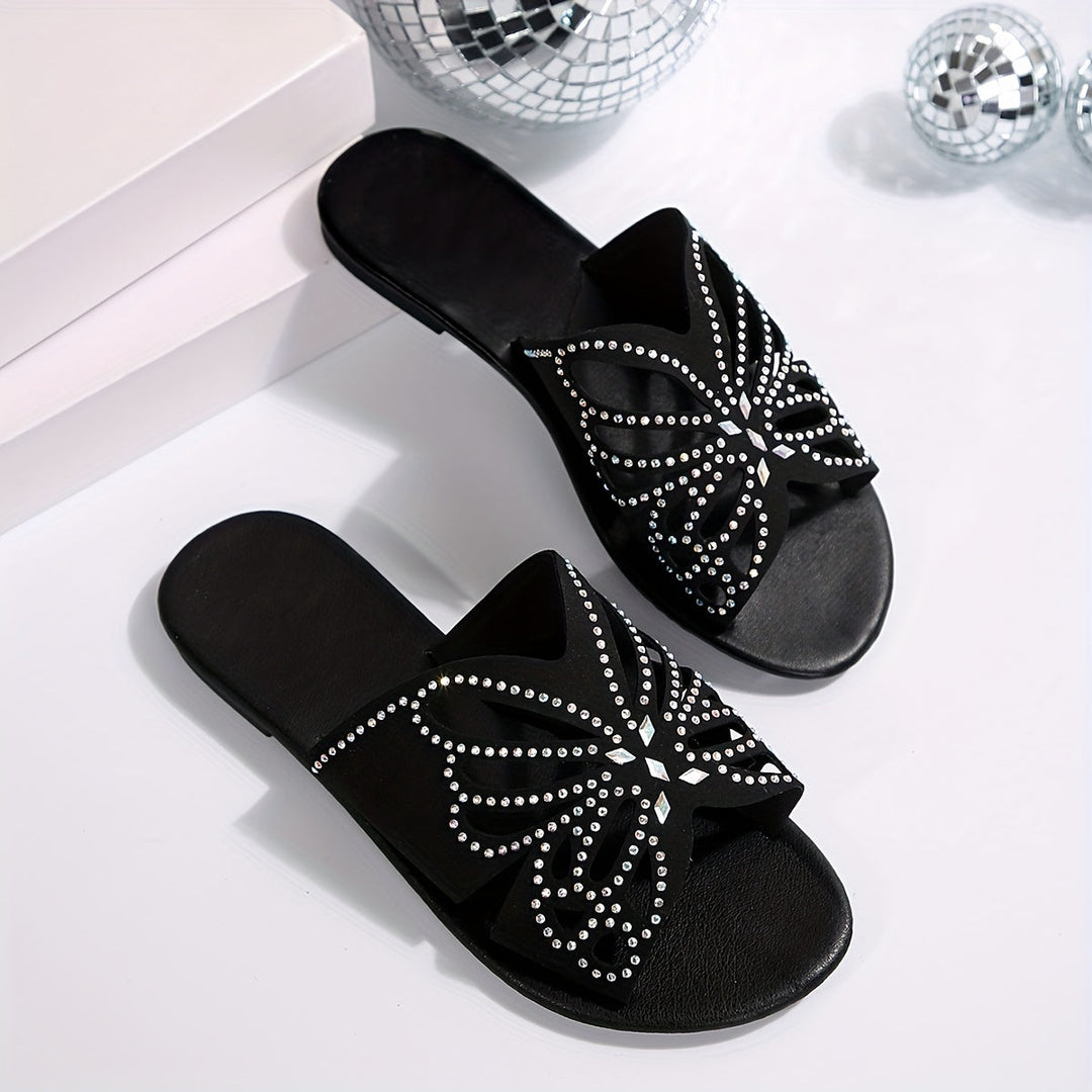 Felicia | Sandalias slide con mariposa y brillos