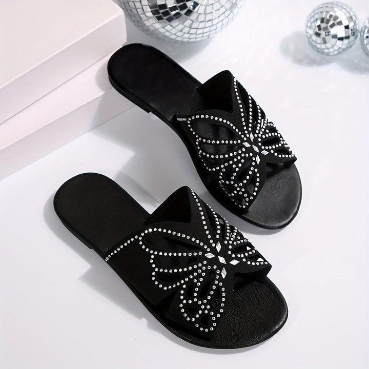Felicia | Sandalias slide con mariposa y brillos