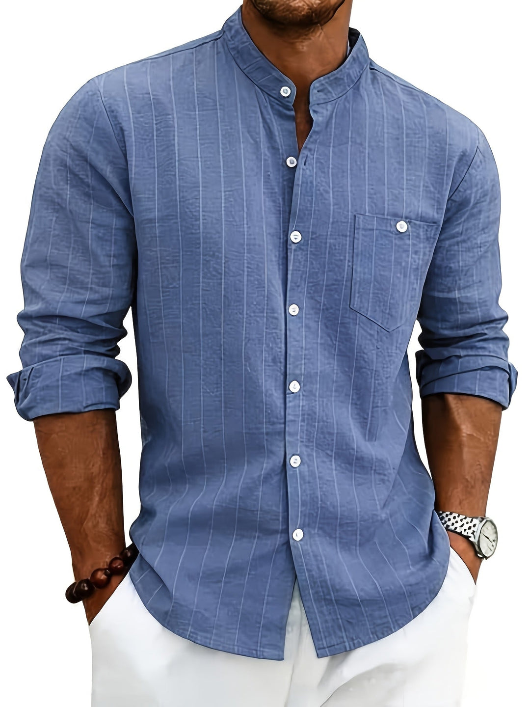 Clemente | Camisa de rayas con cuello mao