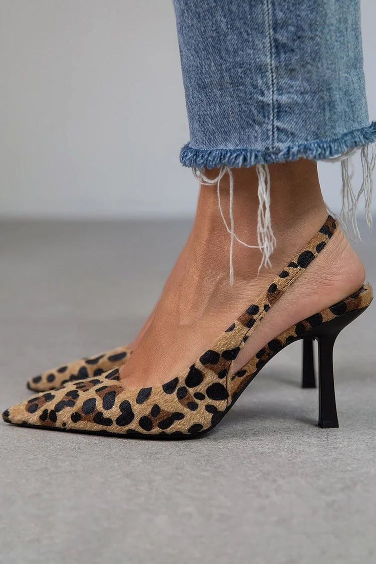 Damaris | Zapatos de taco slingback punta fina animal print