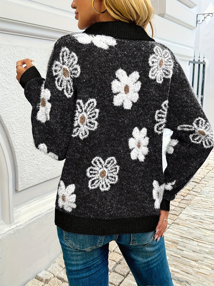 Catalina | Sweater floral con medio cierre