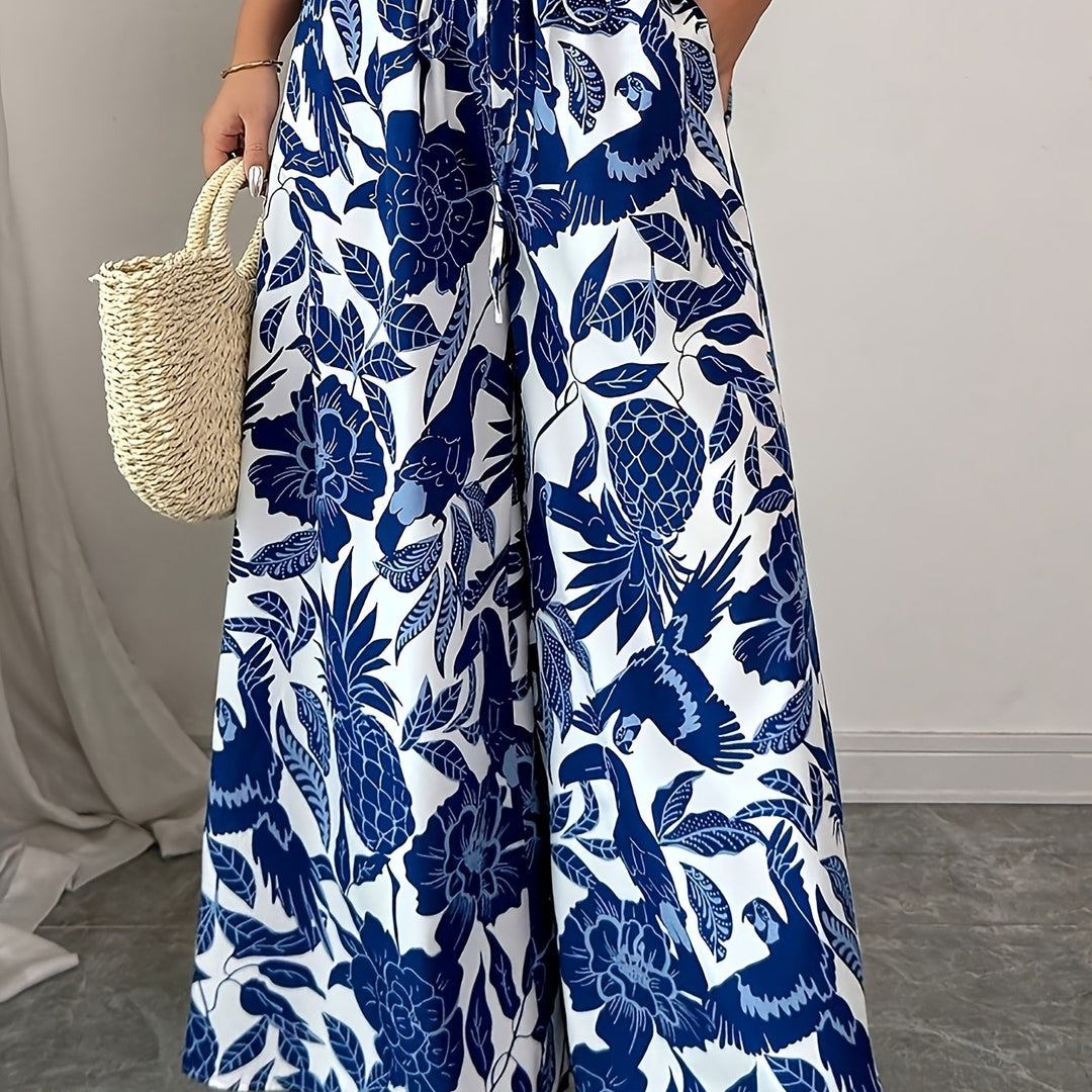 Rossana | Pantalones anchos con print de hojas