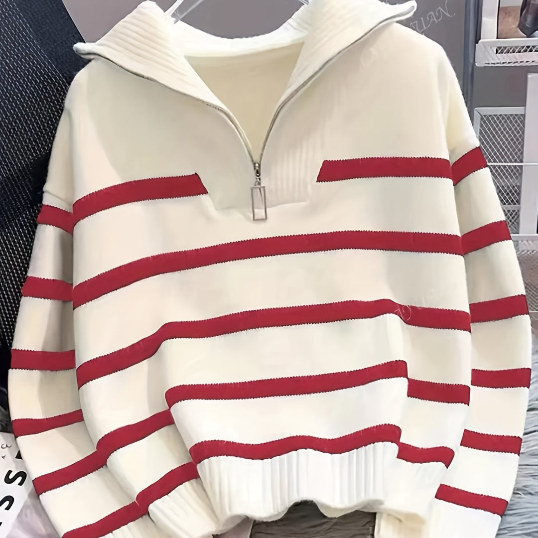 Josefa Ignacia | Sweater a rayas con cierre al cuello