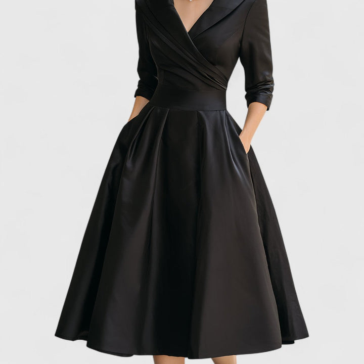 Laura | Vestido midi de vuelo con cuello solapa