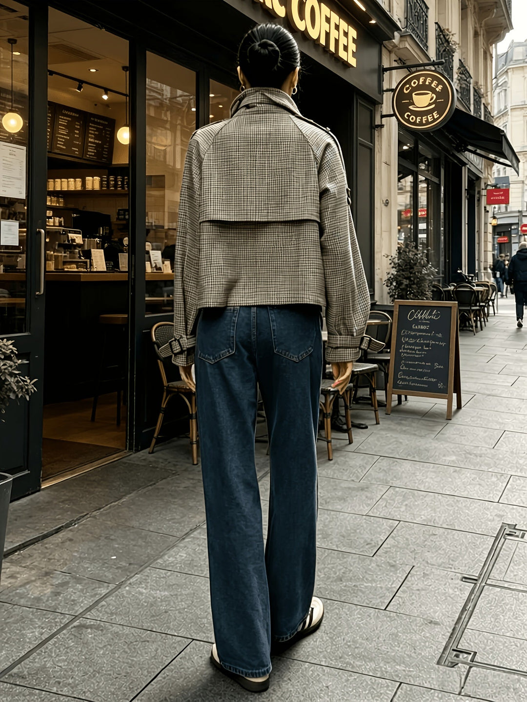Yusara | Chaqueta cropped pata de gallo con cuello alto