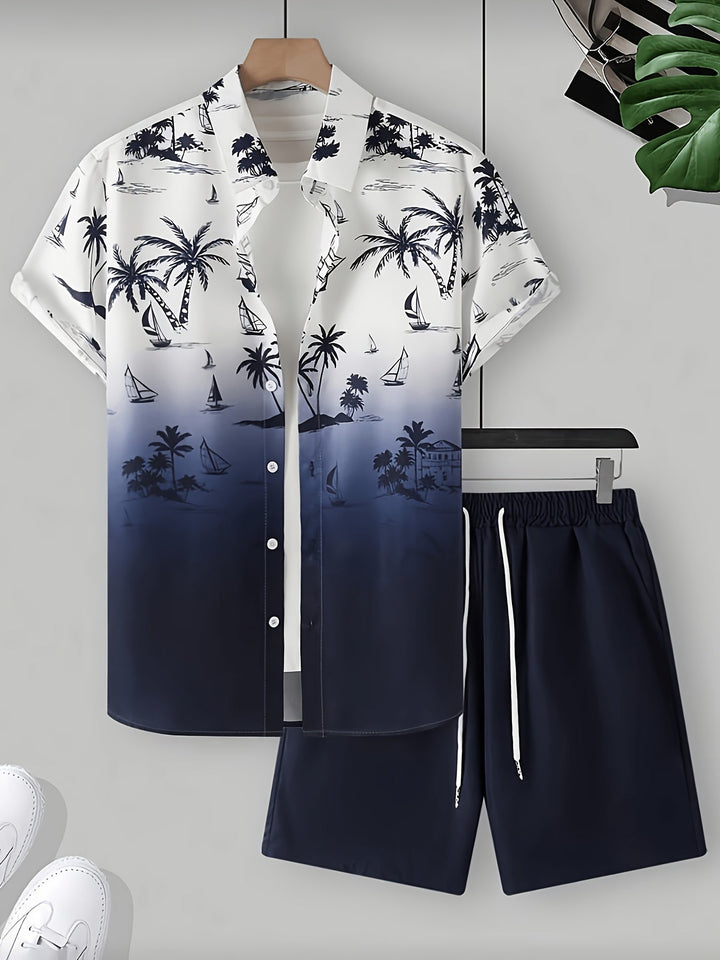 Cristián | Conjunto de camisa y short con estampado costero