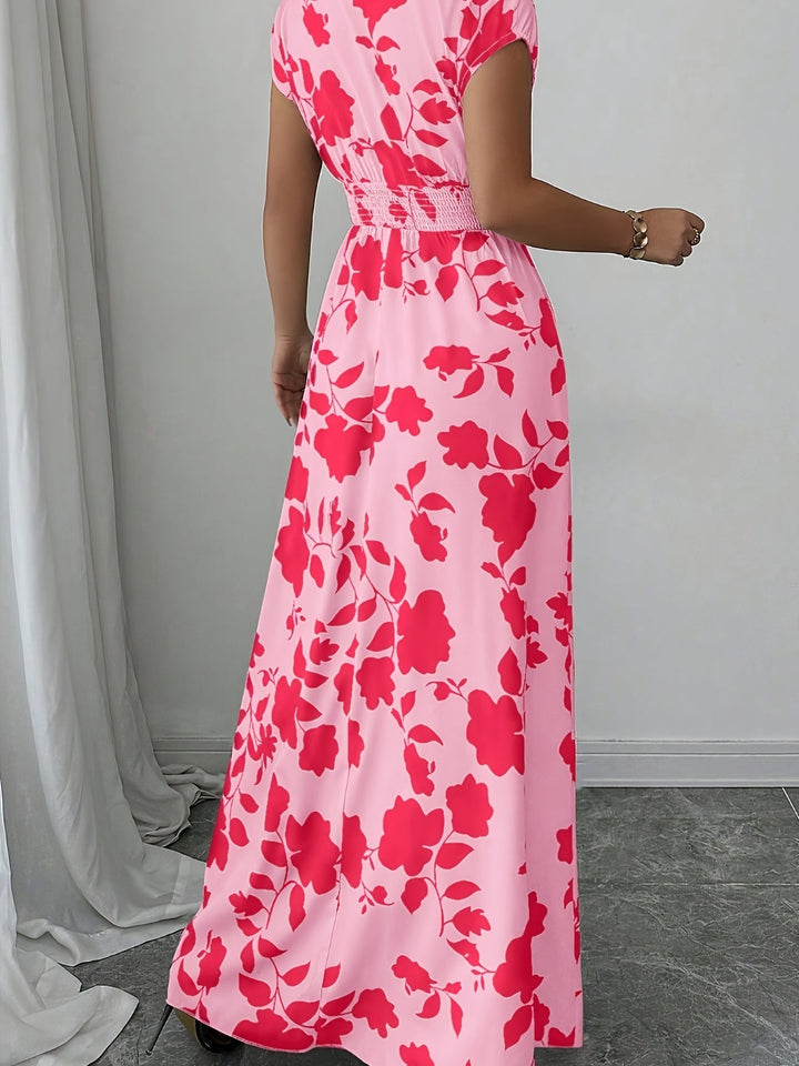 Bianca | Vestido largo floral con cintura fruncida