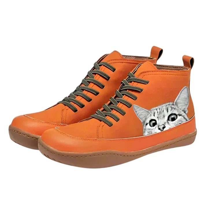 Tabita | Botín caña media con estampado de gato