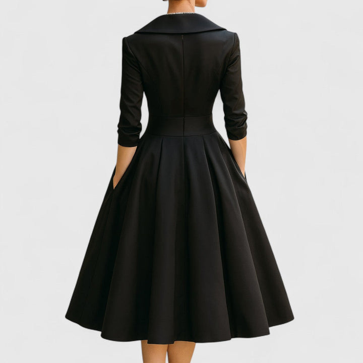 Laura | Vestido midi de vuelo con cuello solapa