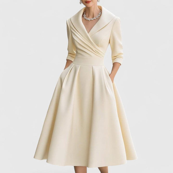 Laura | Vestido midi de vuelo con cuello solapa
