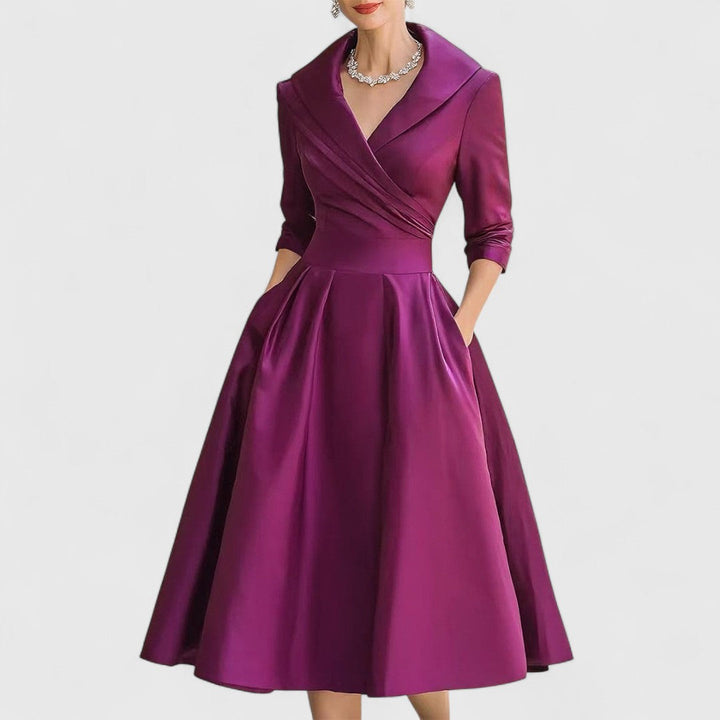 Laura | Vestido midi de vuelo con cuello solapa