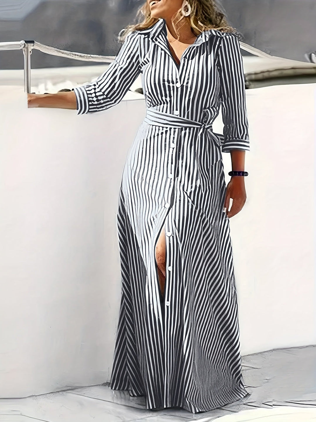 Ayleen | Vestido largo camisero con cinturón
