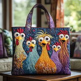 Sofía Belén | Bolso tote acolchado con arte de gallinas