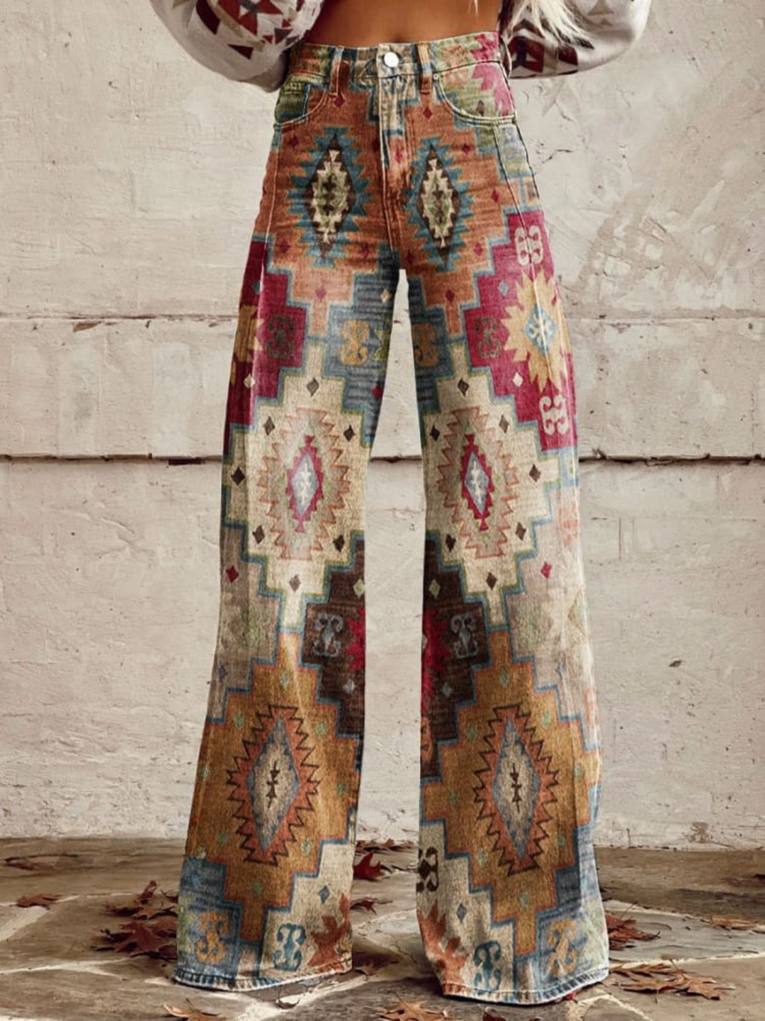 Reinalda | Pantalón de tiro alto estampado retro