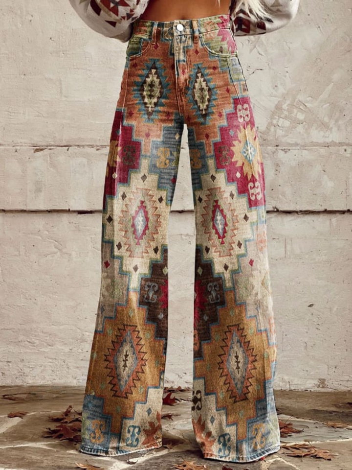 Reinalda | Pantalón de tiro alto estampado retro