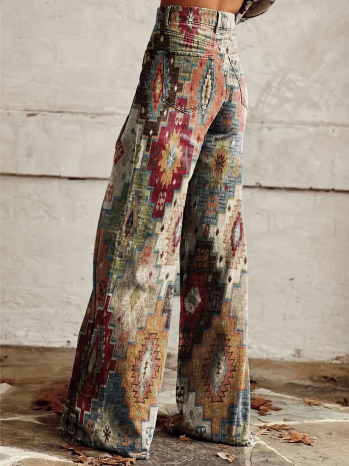 Reinalda | Pantalón de tiro alto estampado retro