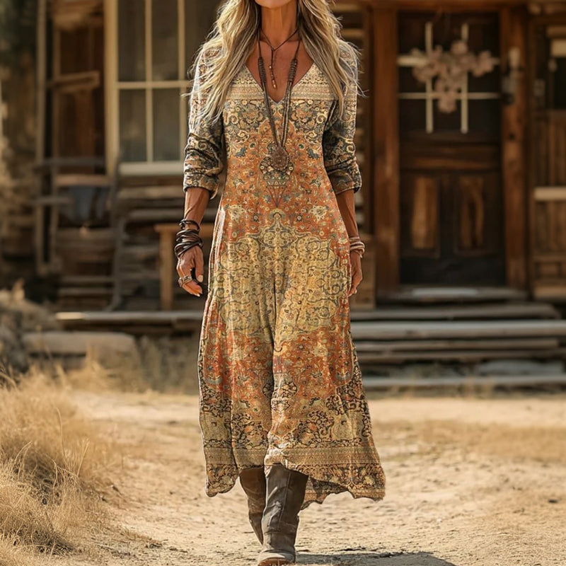 Marta Elena | Vestido largo manga larga estilo vintage