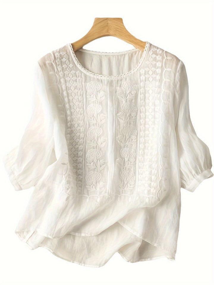 María Nieves | Blusa bordada cuello redondo