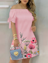 Iris | Vestido off shoulder con estampado floral