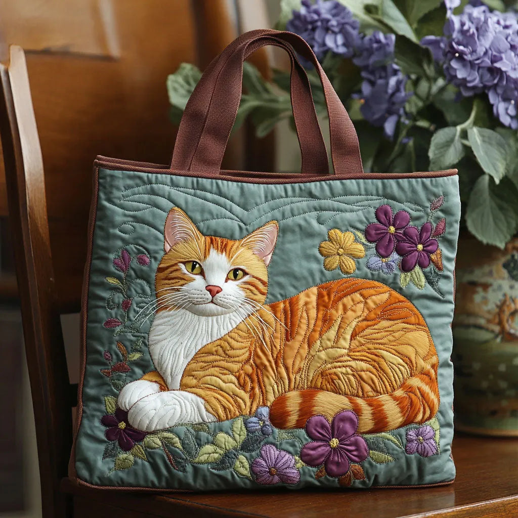 Nieves | Bolso tote acolchado con gato multicolor