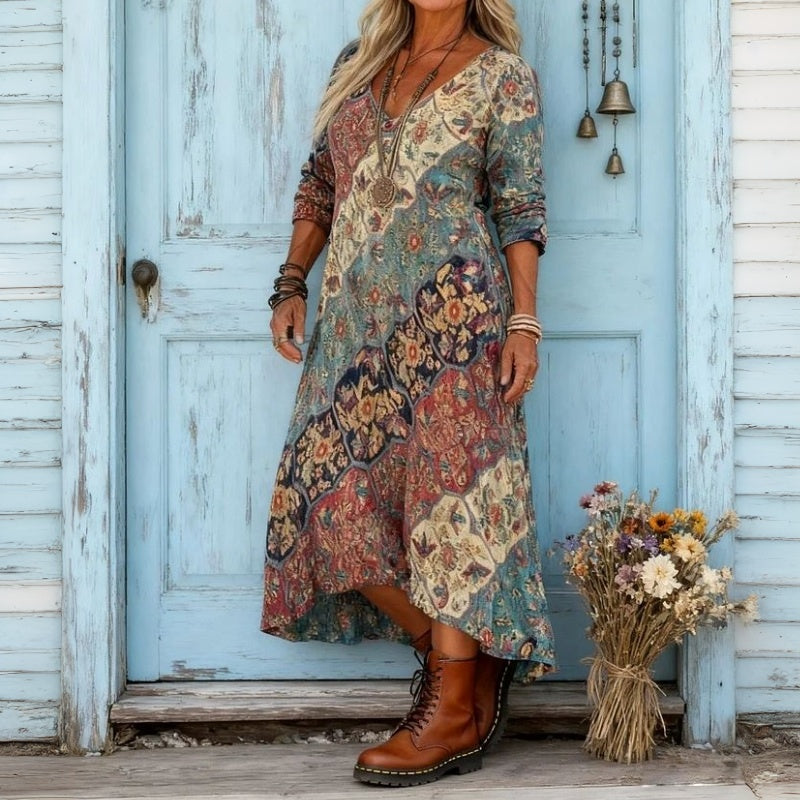 Ana María | Vestido casual estampado floral vintage manga larga