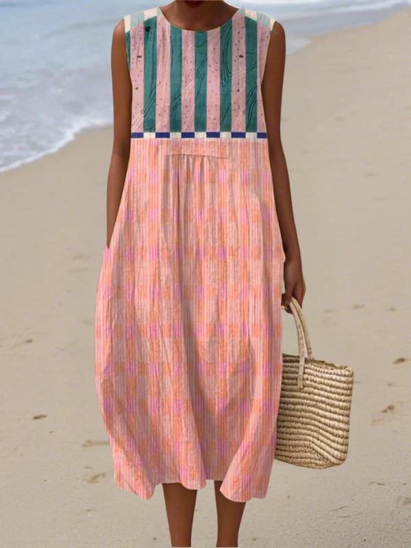 Felipa | Vestido midi de rayas y cuadros en tonos pastel