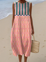 Felipa | Vestido midi de rayas y cuadros en tonos pastel