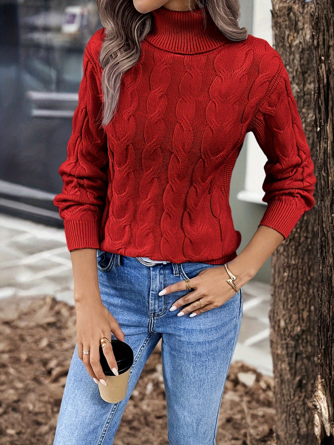 Sarai | Sweater de punto trenzado cuello alto