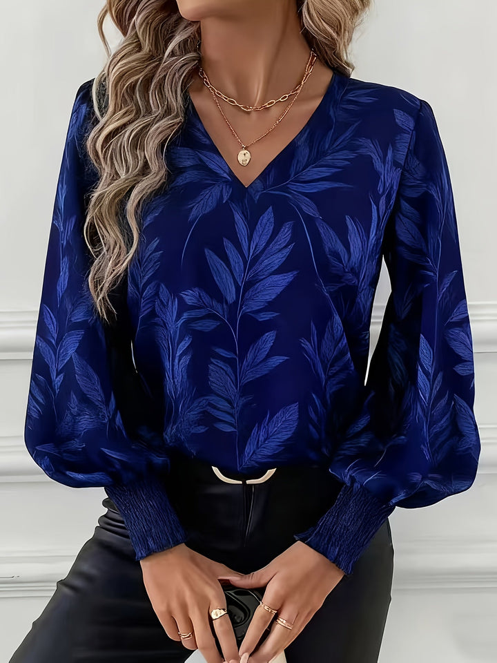 Magdalena | Blusa escote V con estampado de hojas