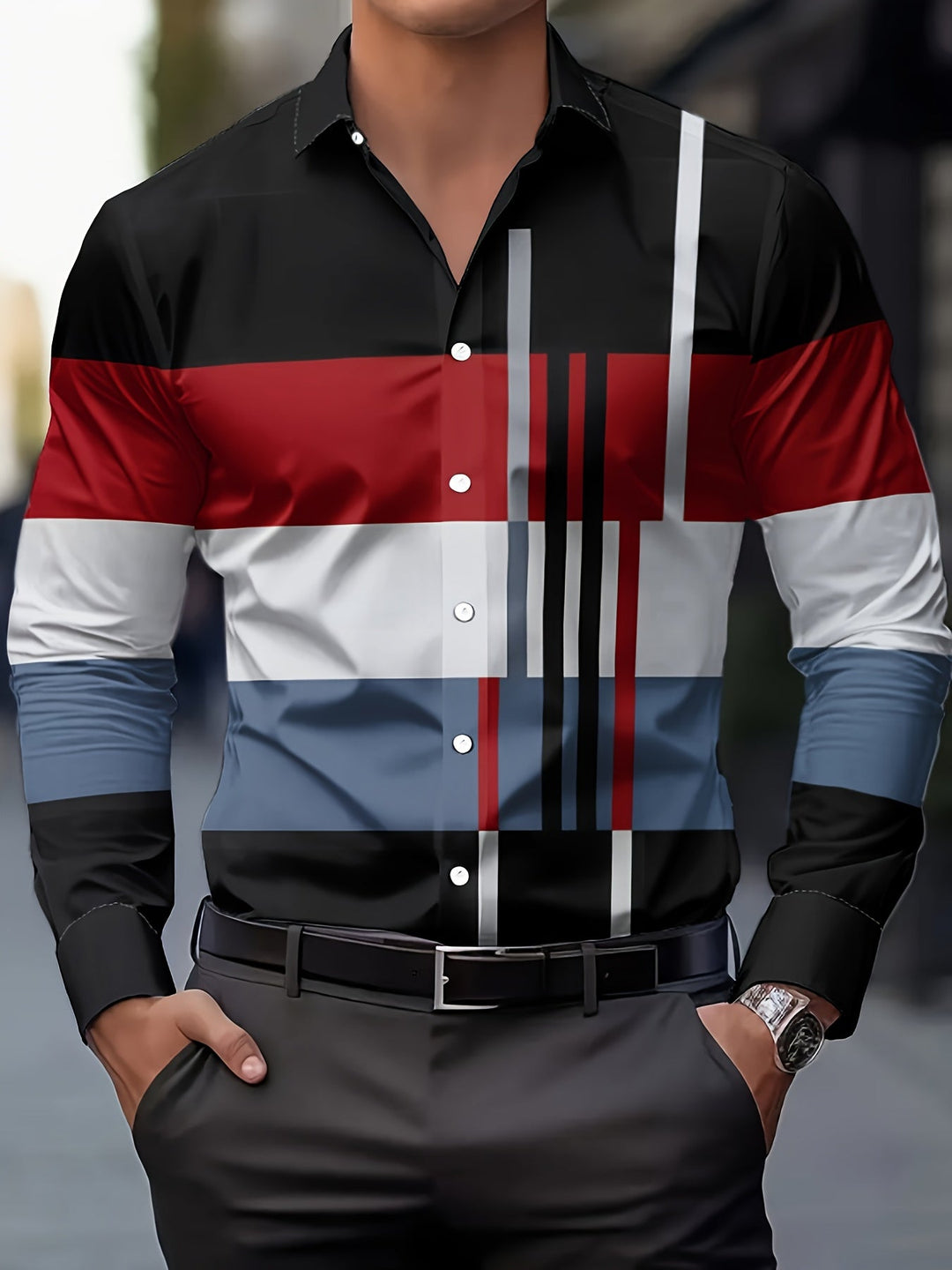 Levi | Camisa manga larga con bloques de color