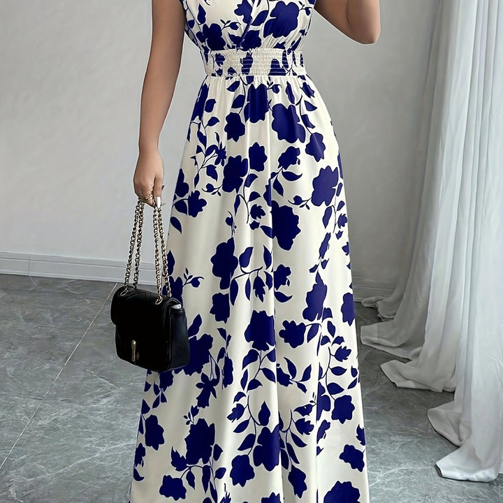 Bianca | Vestido largo floral con cintura fruncida