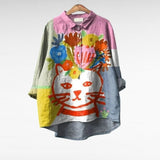 Karla | Blusa con estampado artístico de gato y flores