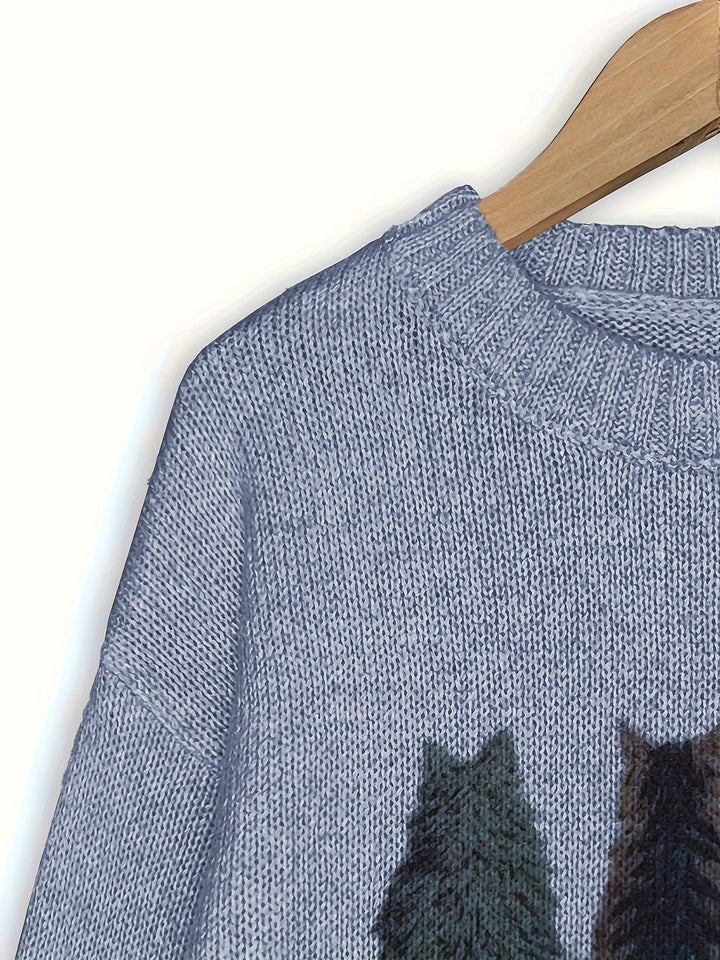 Maura | Sweater tejido con estampado de gatos