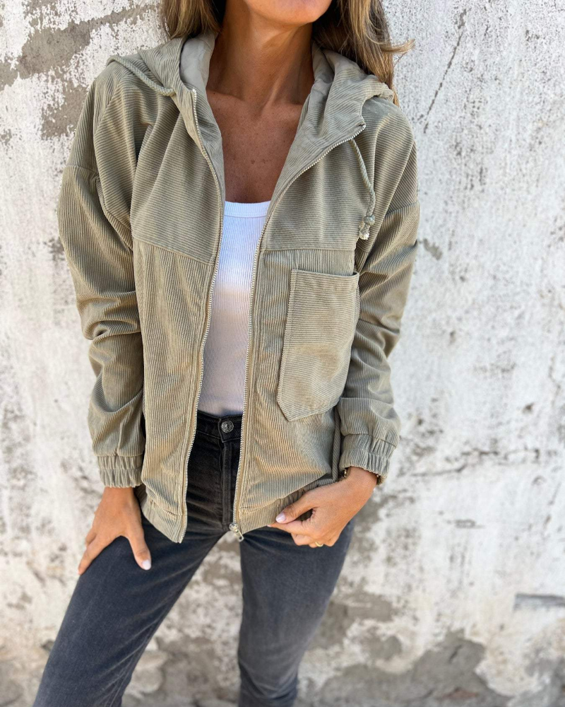 Ella | Chaqueta de Pana con Capucha y Cremallera