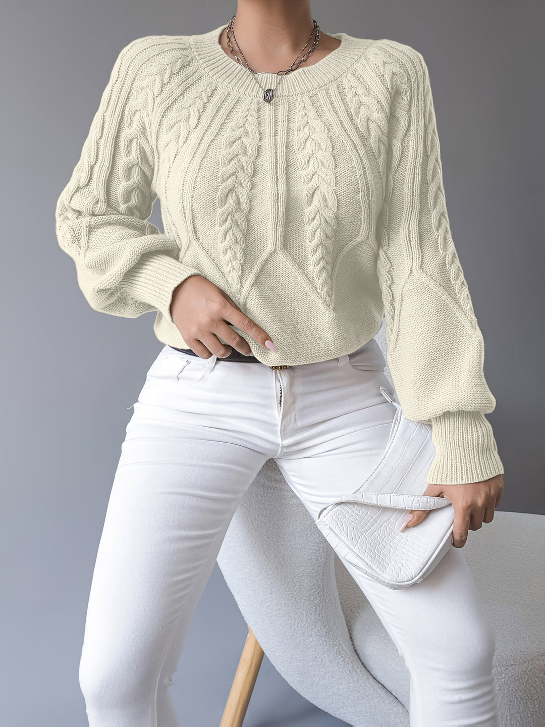 Juana María | Sweater de punto trenzado con mangas farol