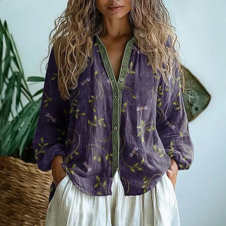 Nayaret | Blusa camisera con estampado de hojas vintage