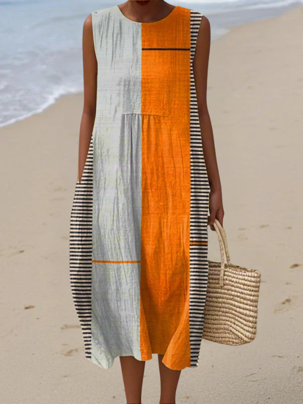 Yolanda | Vestido midi sin mangas con bloques de color