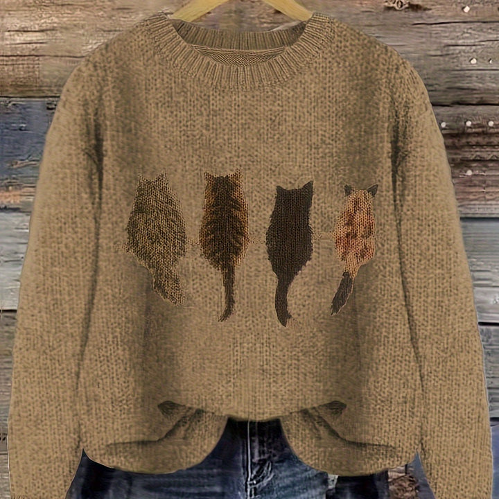 Maura | Sweater tejido con estampado de gatos