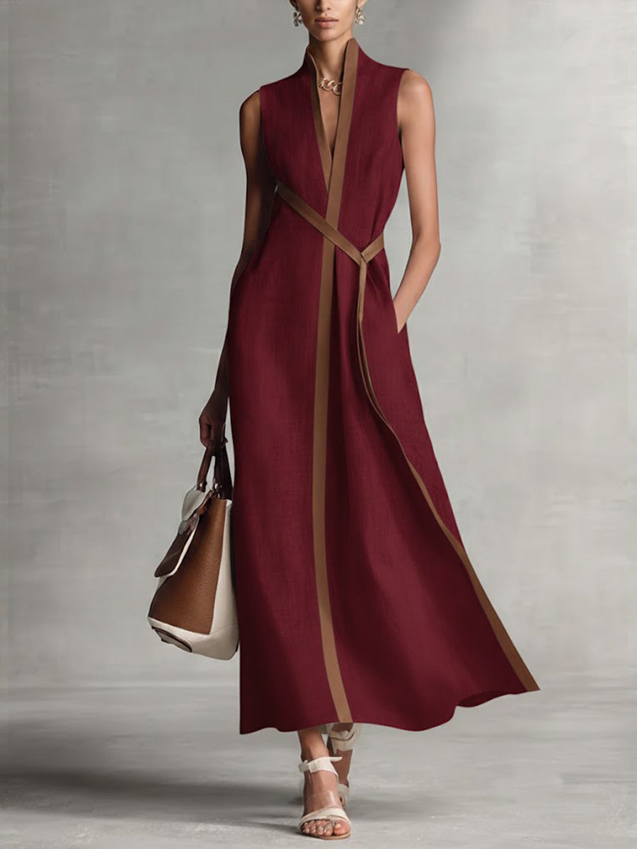 Norka | Vestido midi sin mangas con ribete en contraste