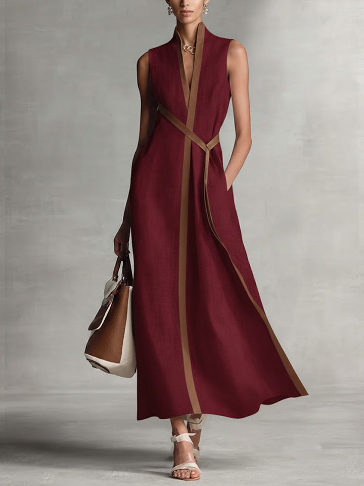 Norka | Vestido midi sin mangas con ribete en contraste